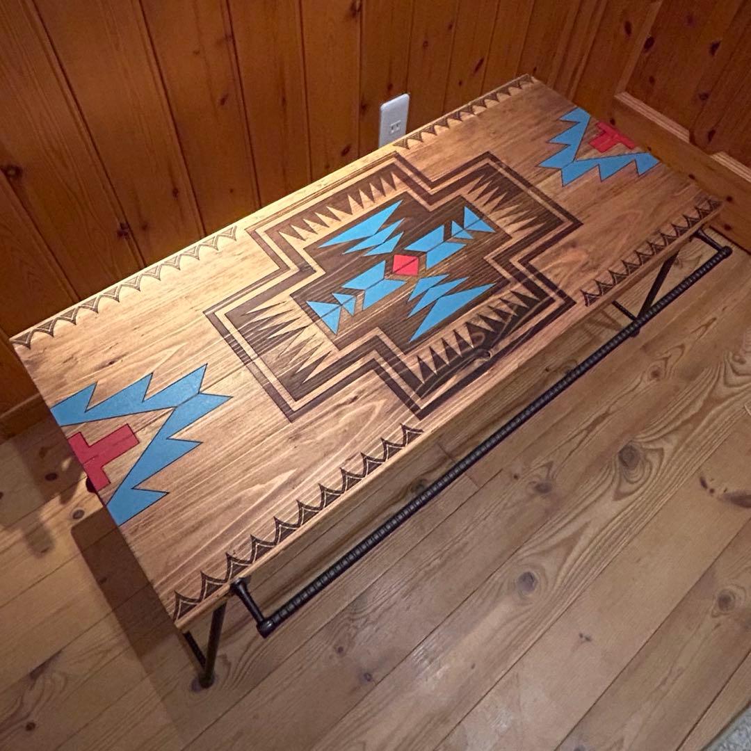 No.564 アイアンローテーブル オルテガテーブル　ネイティブ柄