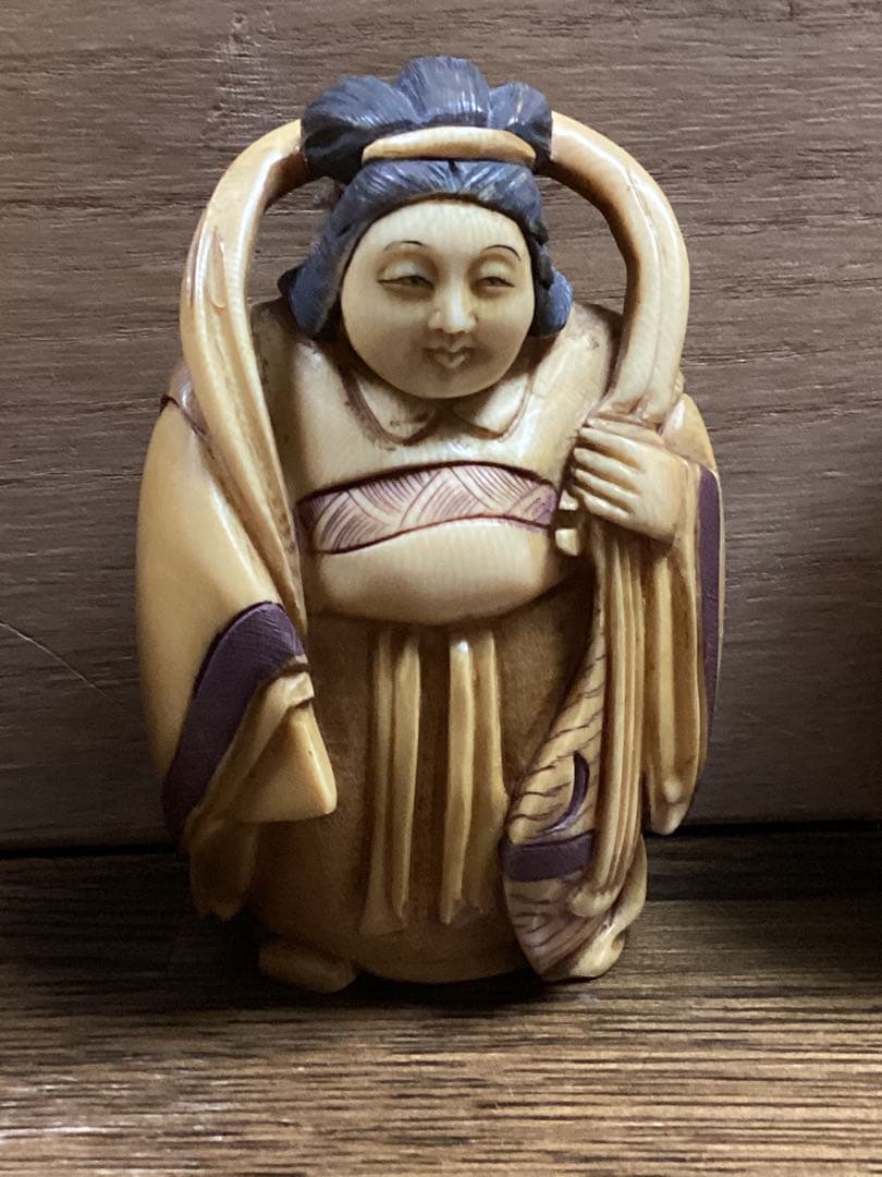 極上和彫刻　弁財天　布袋　毘沙門天白材彫刻三体　古美術品　コレクション