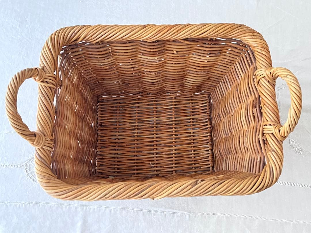 フランスアンティーク 飴色ラタンパニエ スクエア型 バスケット [1976]