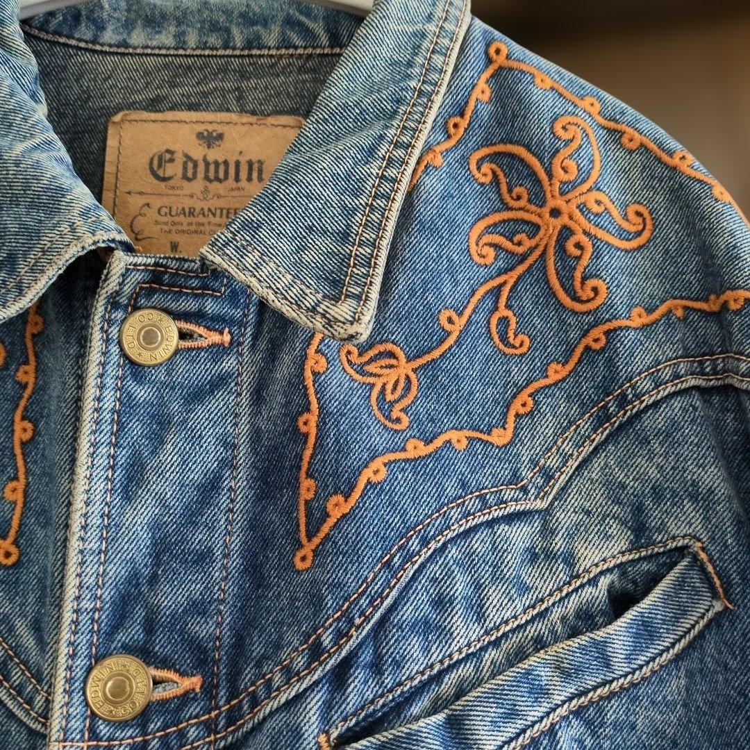 EDWIN 90s ヴィンテージ Gジャン 刺繍デニムジャケット メンズMサイズ