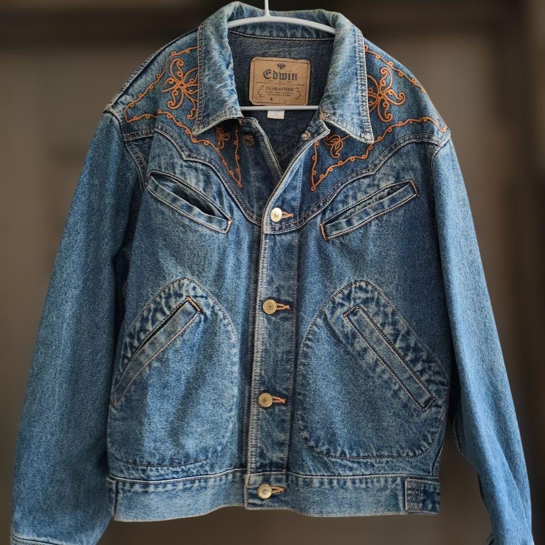 EDWIN 90s ヴィンテージ Gジャン 刺繍デニムジャケット メンズMサイズ