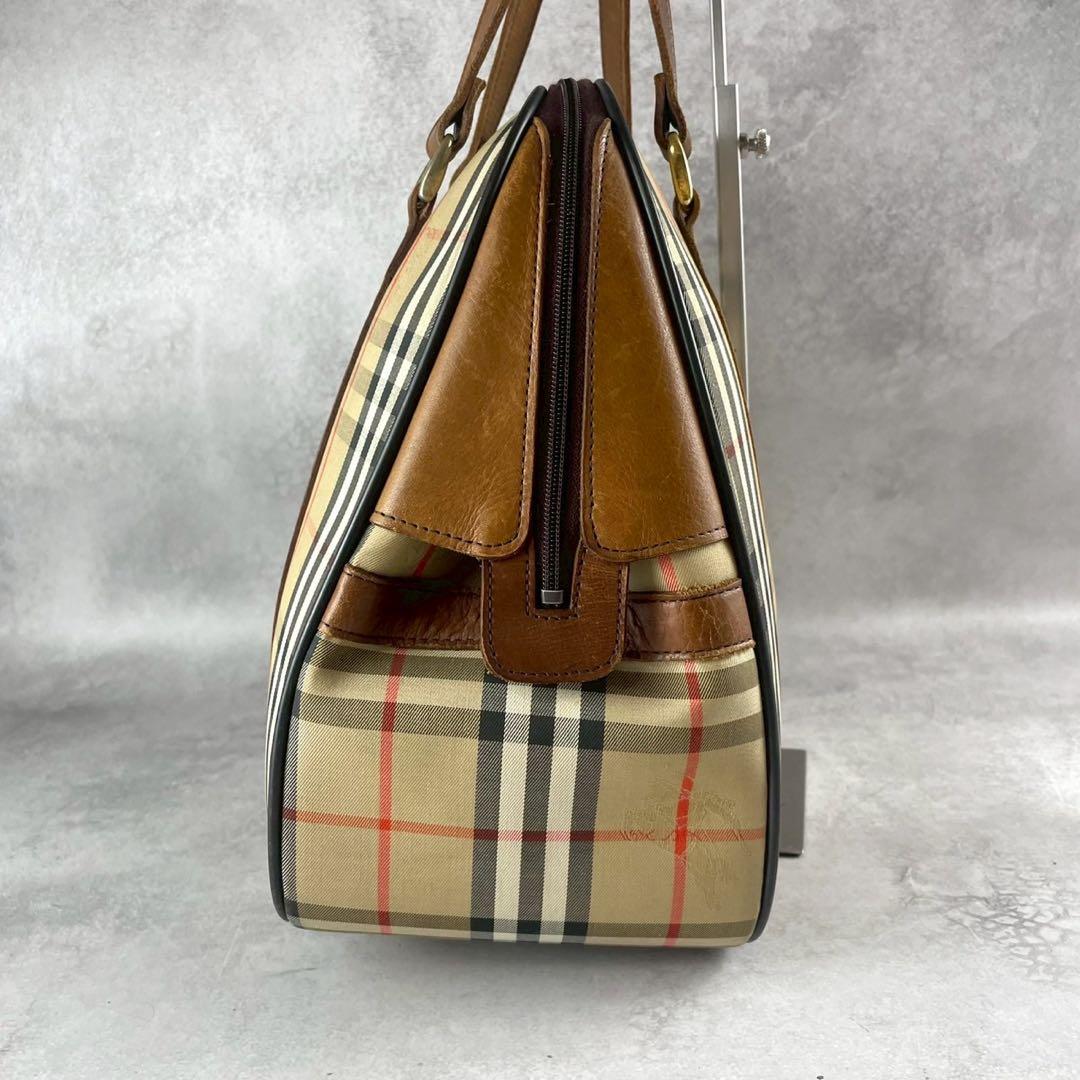 希少　バーバリー　ノバチェック　ボストンバッグ　ハンドバッグ　大容量　ホースロゴ