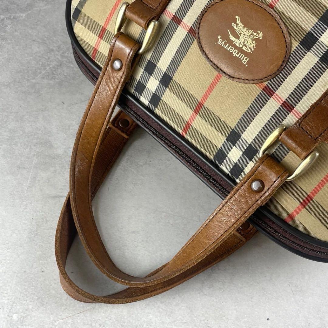 希少　バーバリー　ノバチェック　ボストンバッグ　ハンドバッグ　大容量　ホースロゴ