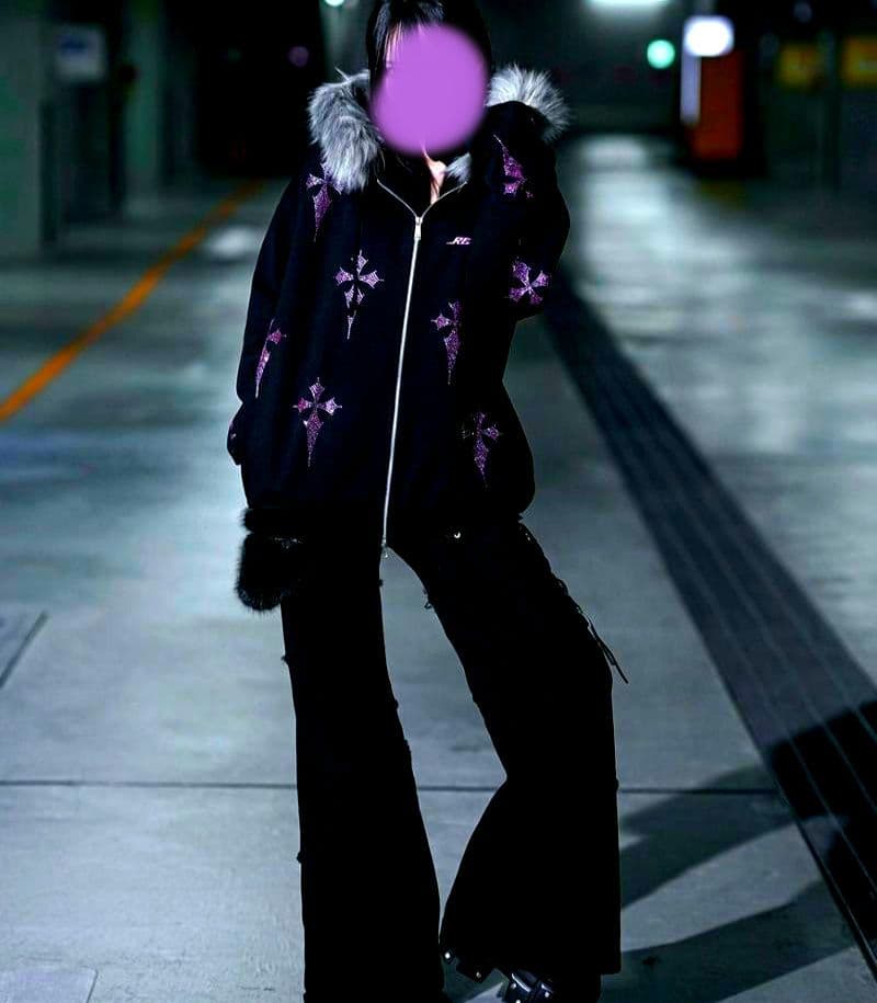 REFLEMタグ付き♥ファー付き十字架クロスZIPパーカーPINK2way♥