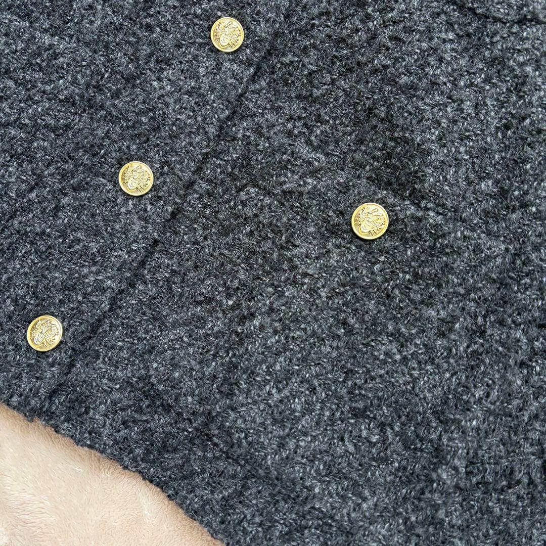 ラウンジドレス　ノーカラーツイードジャケット　金ボタン　グレー×ブラック