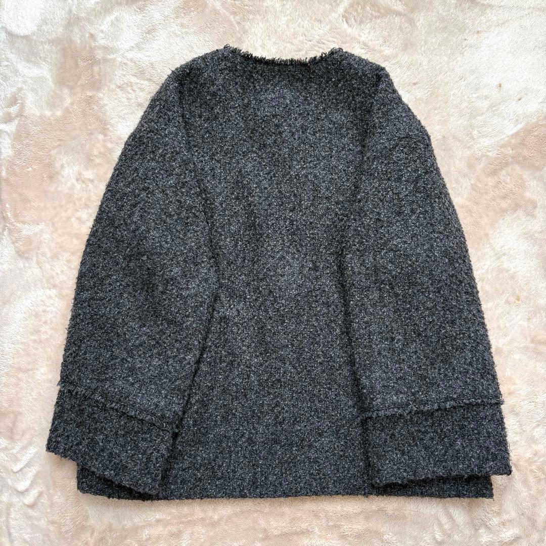 ラウンジドレス　ノーカラーツイードジャケット　金ボタン　グレー×ブラック