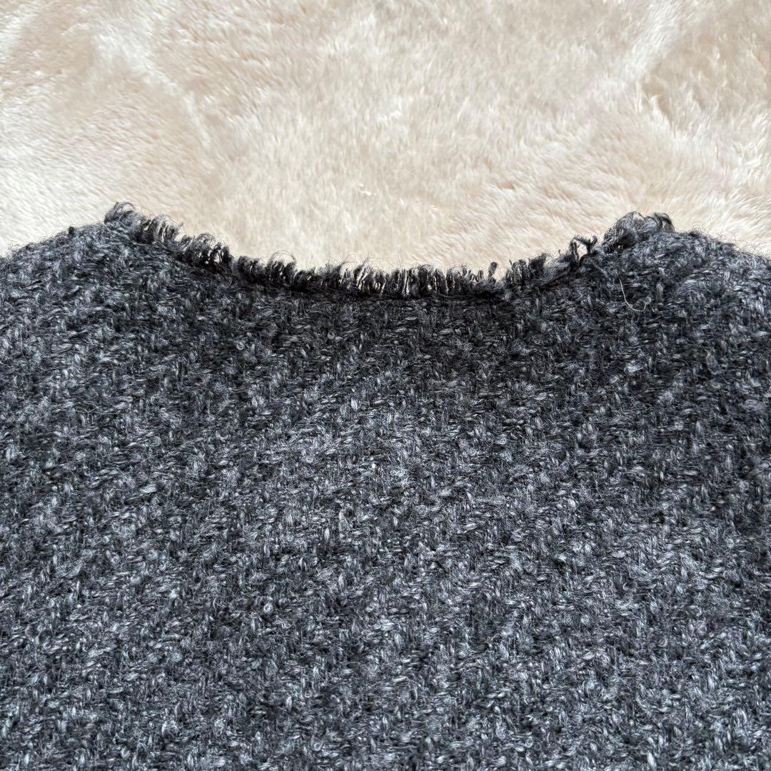 ラウンジドレス　ノーカラーツイードジャケット　金ボタン　グレー×ブラック