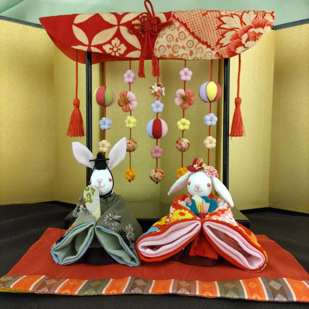 ちりめん細工 雛人形と吊るし飾り(吊るし台付）