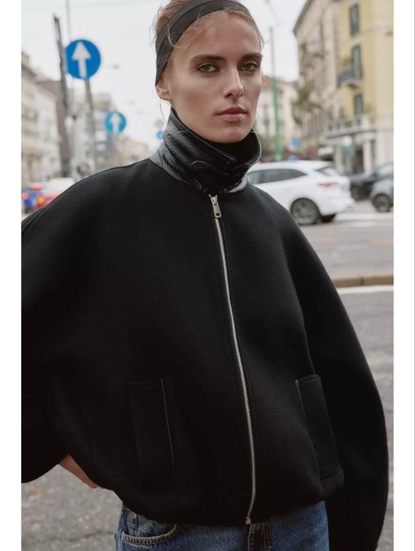 ZARA新品タグ付き13590円　ウール調コントラストカラーボンバージャケットS