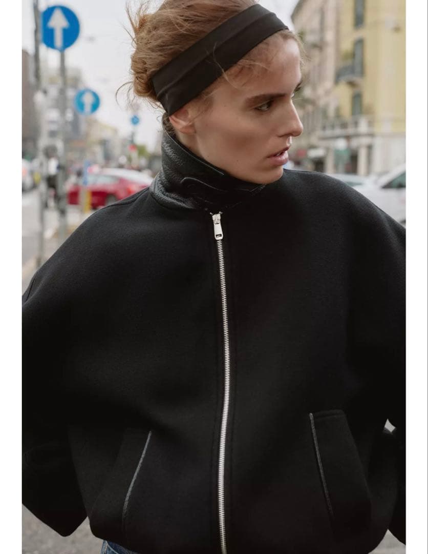 ZARA新品タグ付き13590円　ウール調コントラストカラーボンバージャケットS