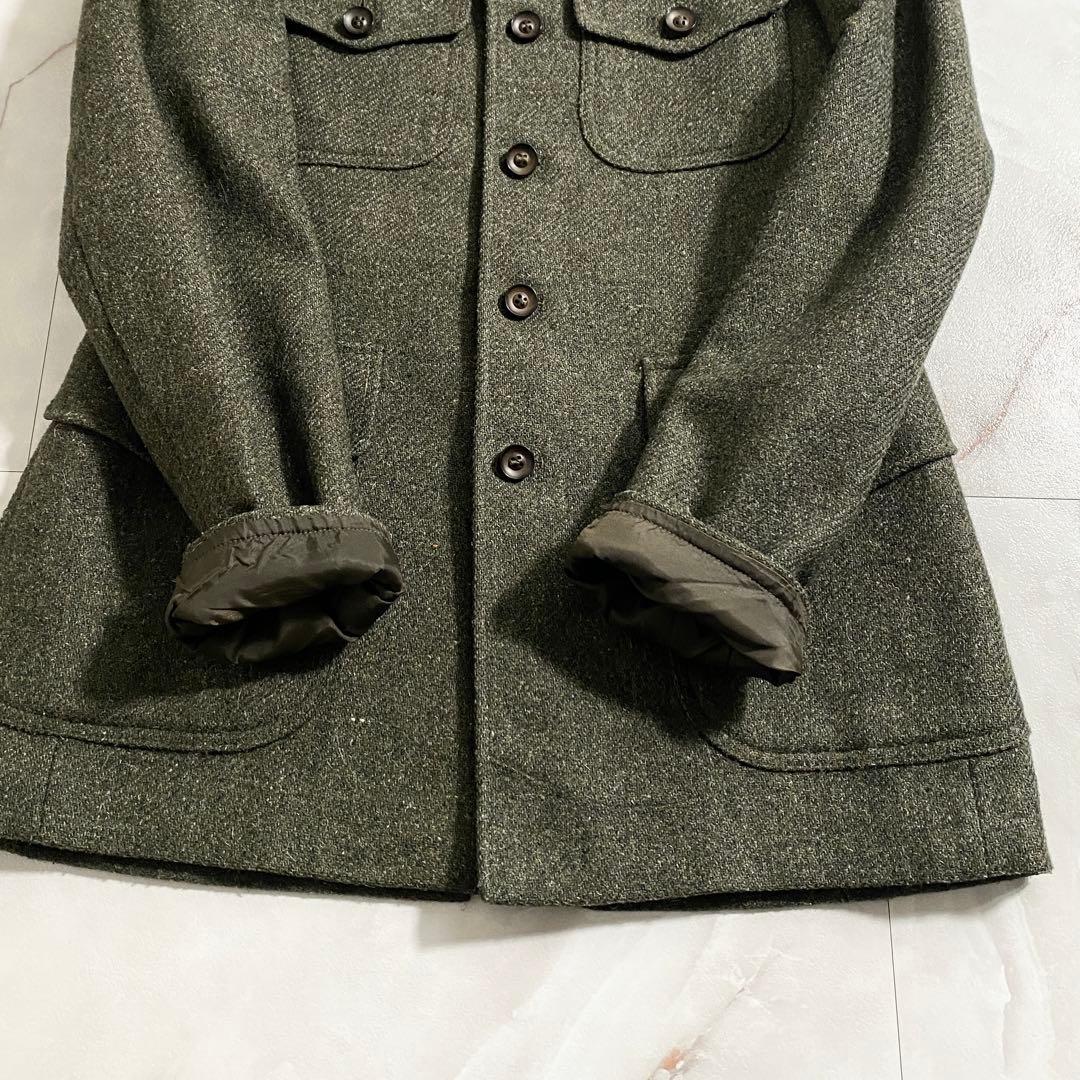 T18548 Dunn&Co 90s ウールツイードサファリジャケット 緑012