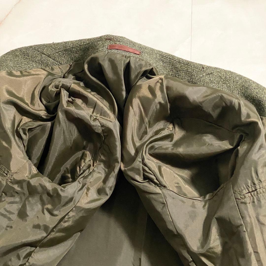 T18548 Dunn&Co 90s ウールツイードサファリジャケット 緑012