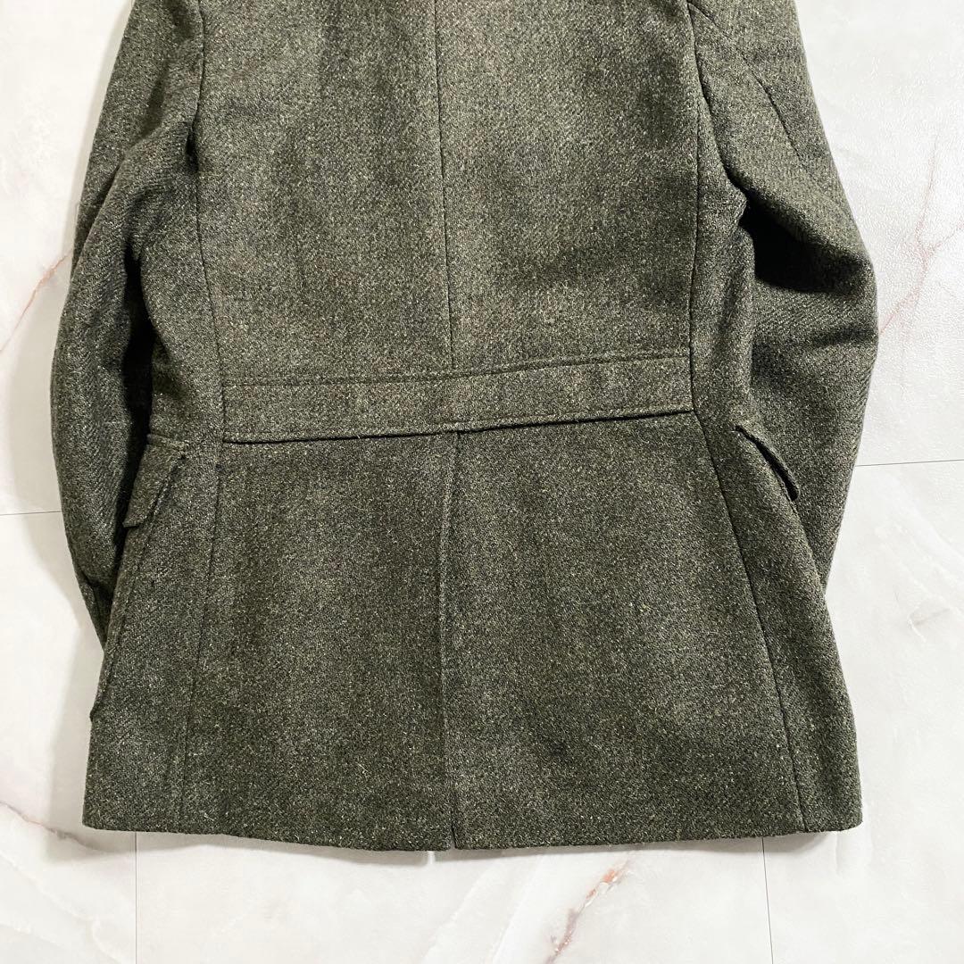 T18548 Dunn&Co 90s ウールツイードサファリジャケット 緑012