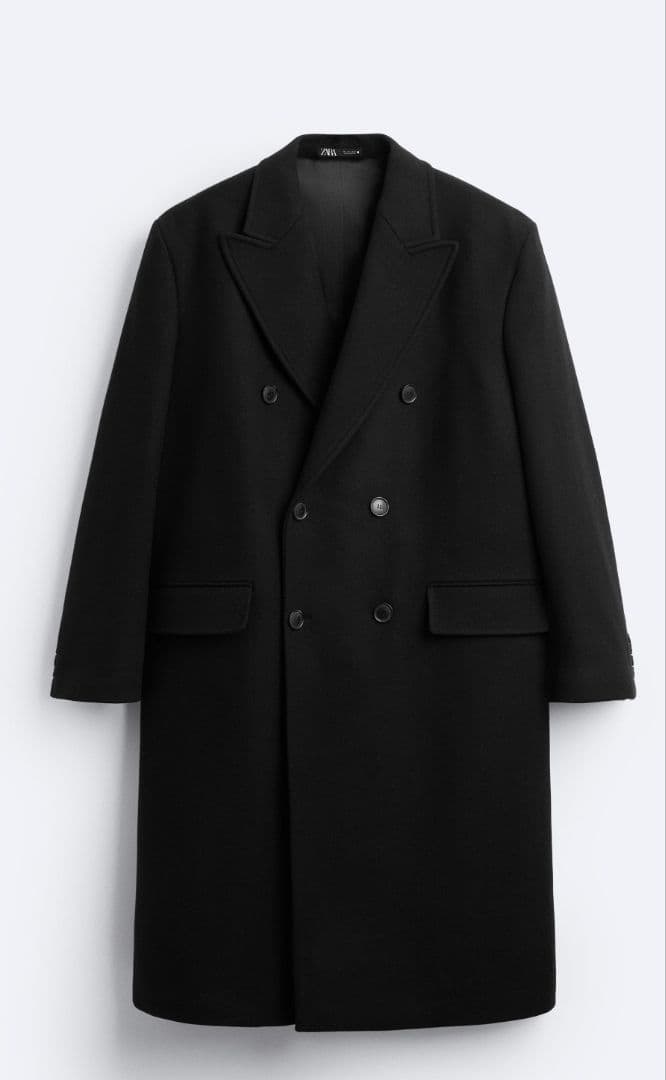 【定価3万円】 ZARA ダブルブレスト チェスターコート ブラック