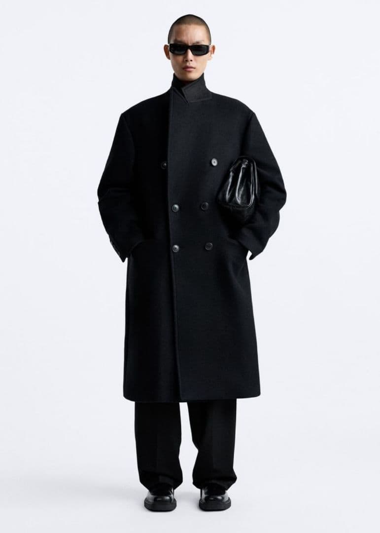 【定価3万円】 ZARA ダブルブレスト チェスターコート ブラック