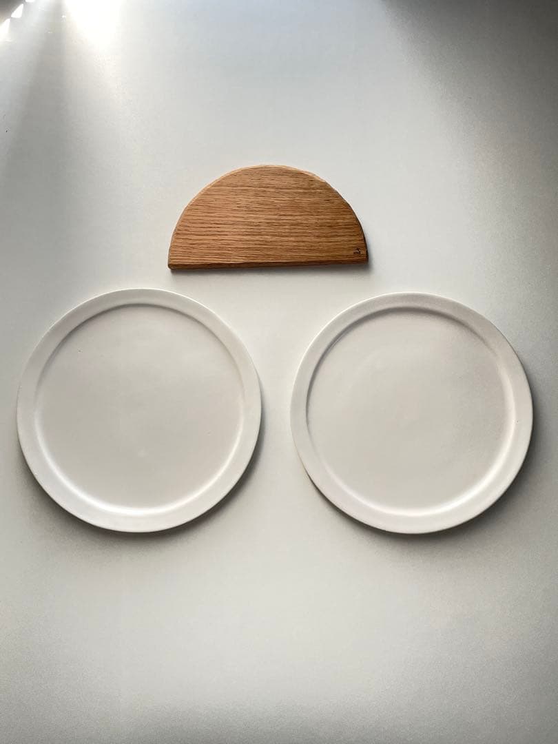 安藤雅信 オランダパン皿2枚と木製ボードセット 白マット釉