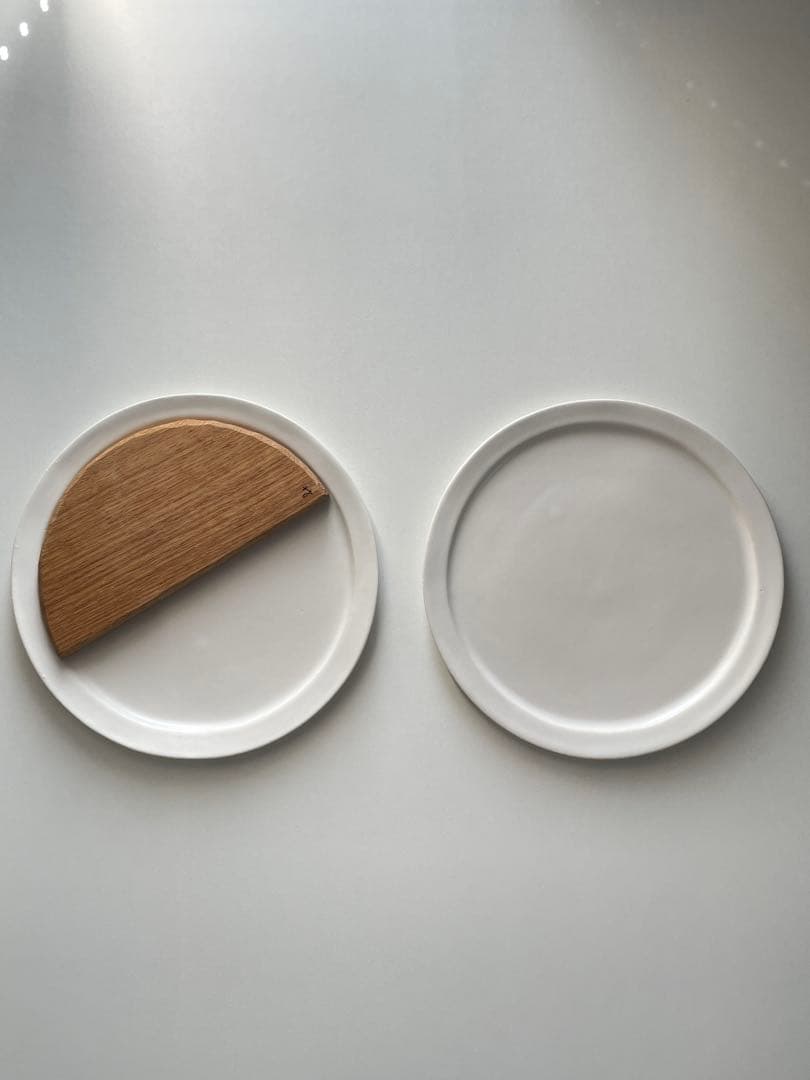 安藤雅信 オランダパン皿2枚と木製ボードセット 白マット釉