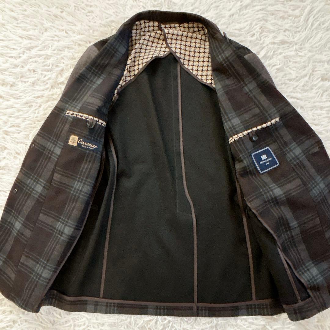 美品　ミツミネ　テーラードジャケット　チェック　切替　2B シングル