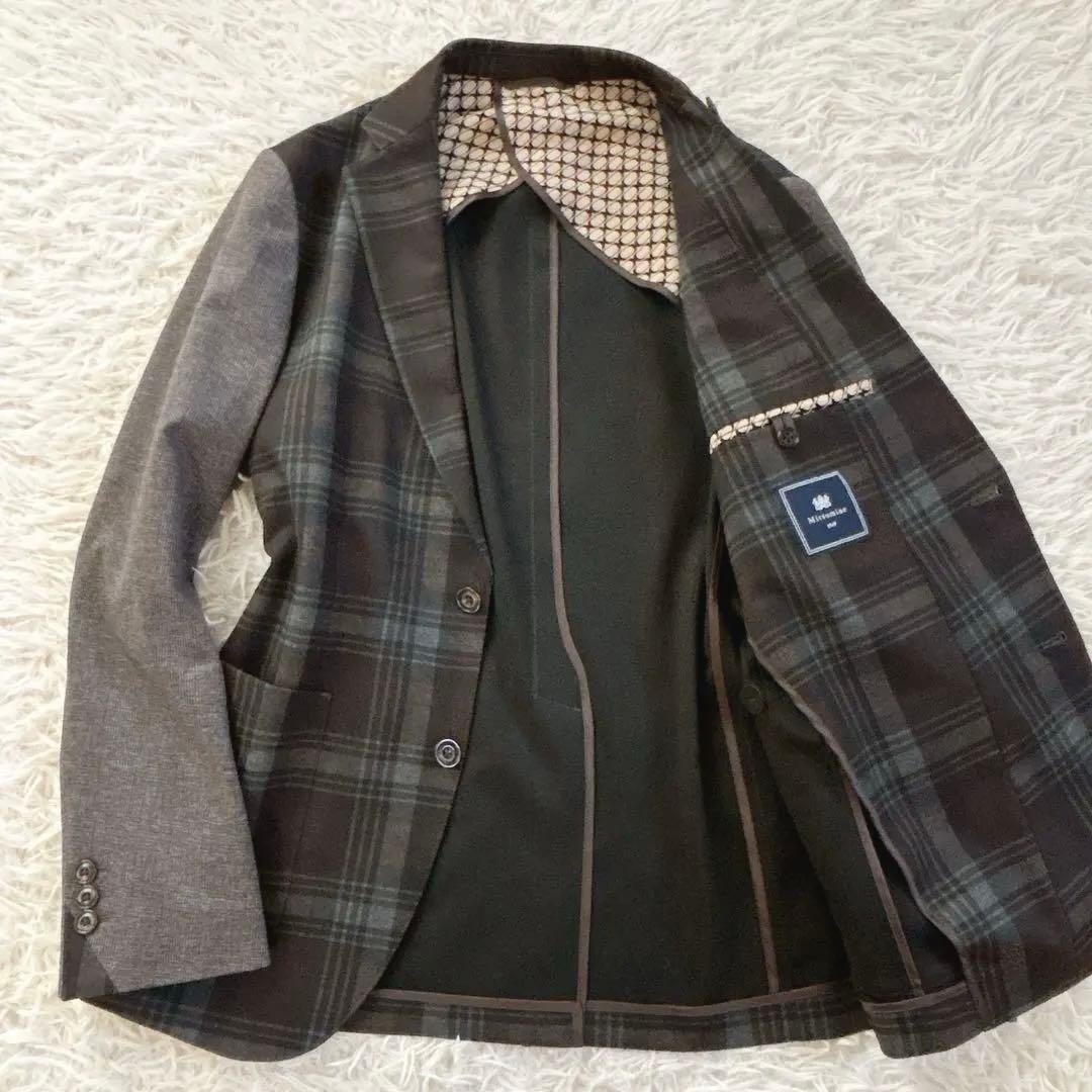 美品　ミツミネ　テーラードジャケット　チェック　切替　2B シングル