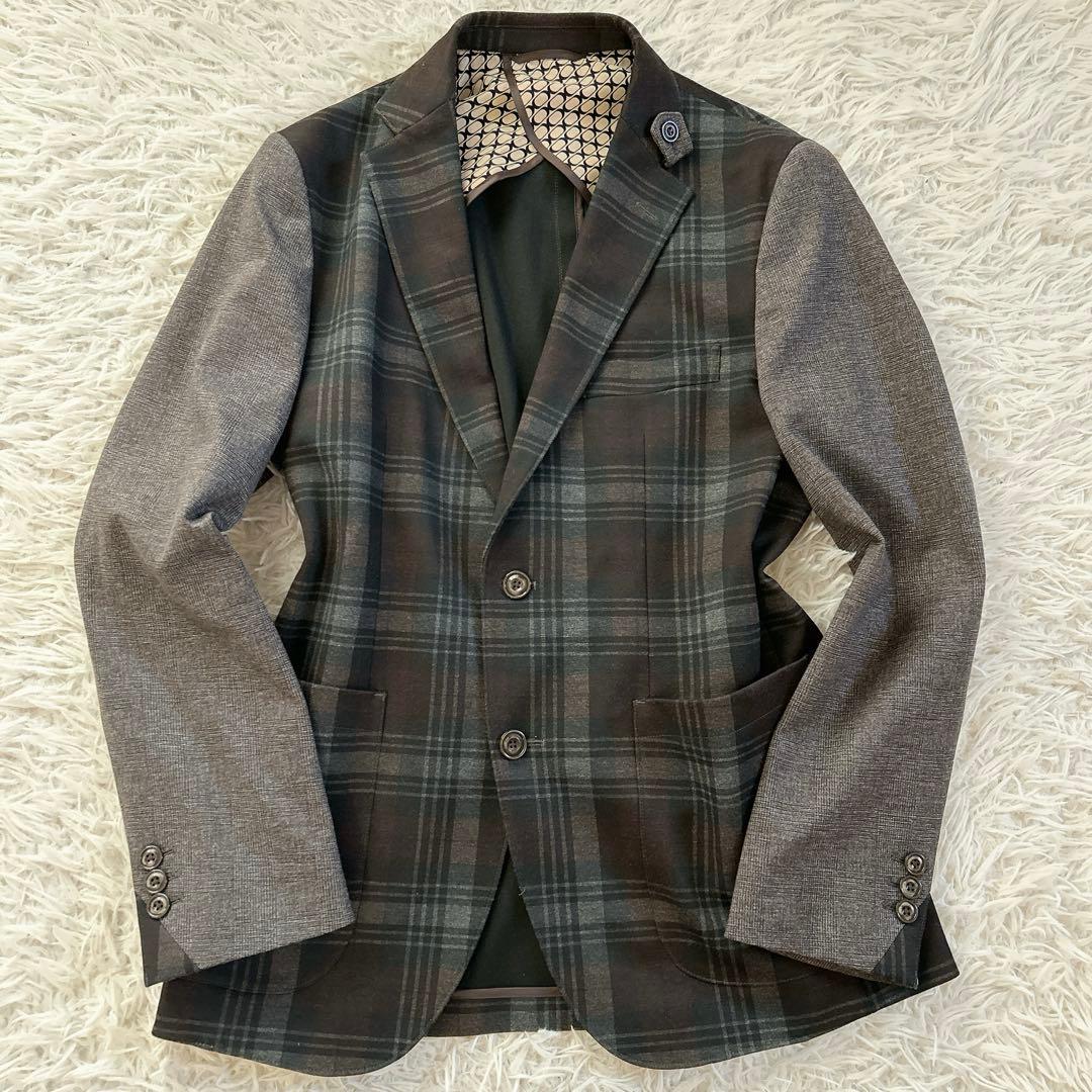 美品　ミツミネ　テーラードジャケット　チェック　切替　2B シングル