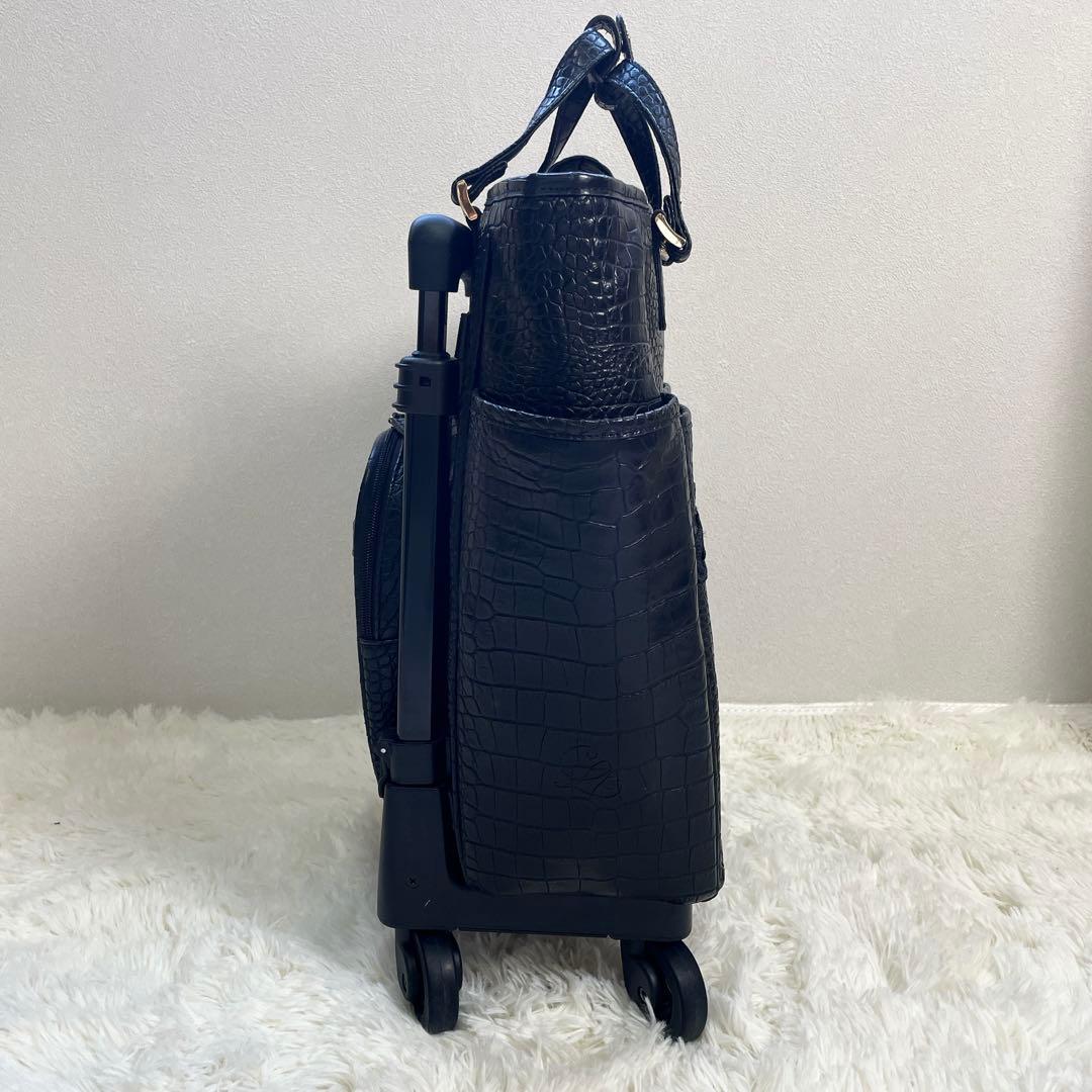 極美品　近沢レース　コラボ　スワニー　2way キャリーバッグ　クロコ型押し　黒