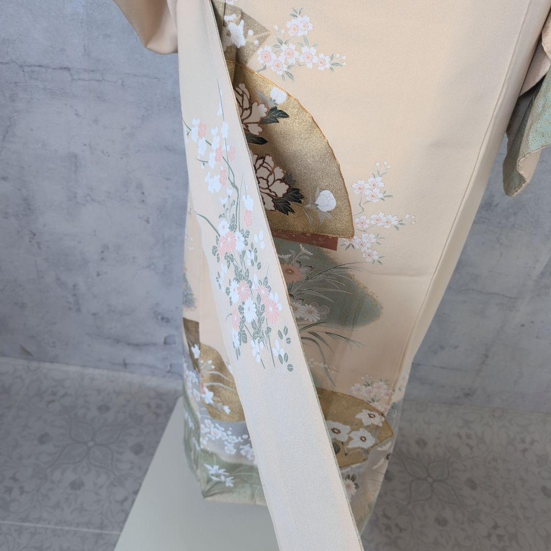 訪問着　フルセット　着物　正絹　金彩加工　鶴草花　金駒刺繍　寿　豪華　O8