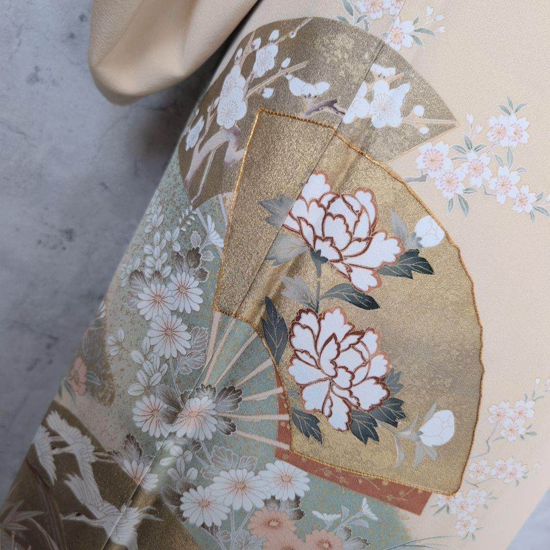 訪問着　フルセット　着物　正絹　金彩加工　鶴草花　金駒刺繍　寿　豪華　O8