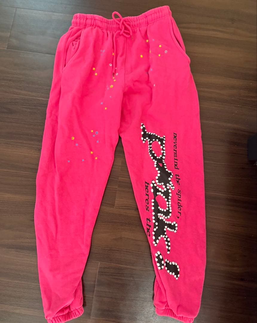 スパイダーウェブデザイン Sp5der pink hoodie set up