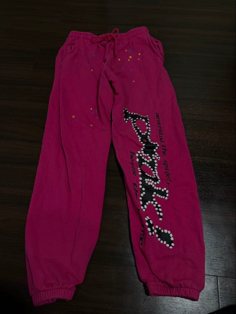 スパイダーウェブデザイン Sp5der pink hoodie set up