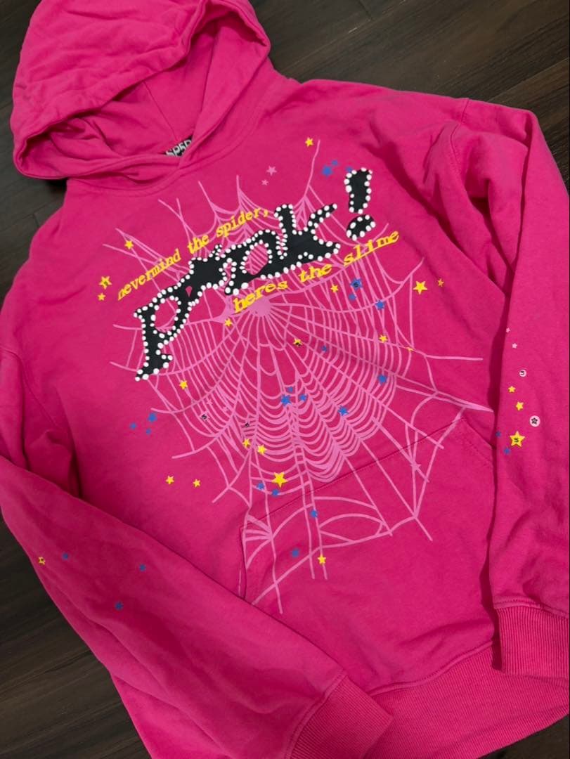 スパイダーウェブデザイン Sp5der pink hoodie set up