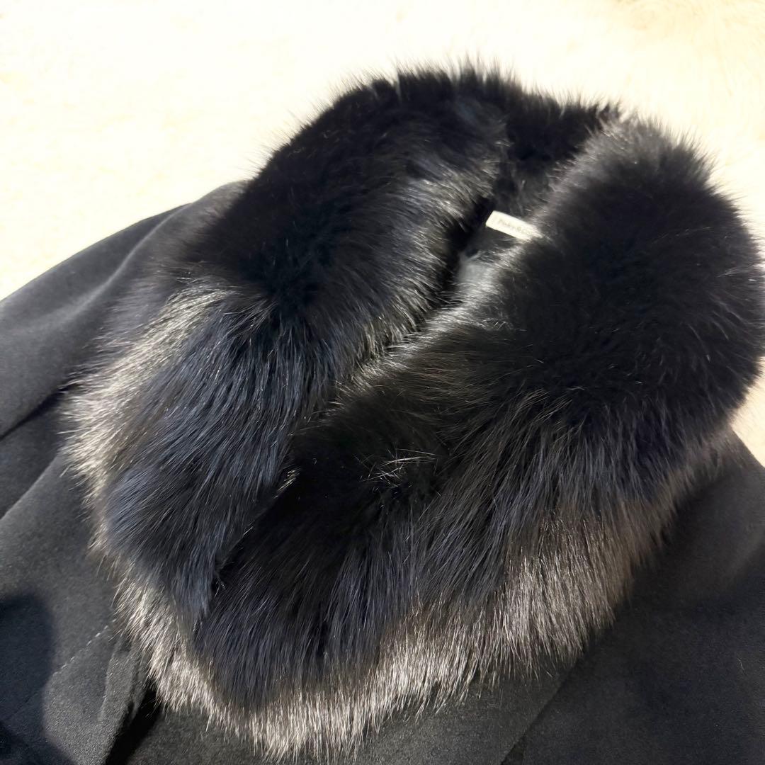 ピンキー&ダイアン ブルー フォックスファー 黒 コート アンゴラ混