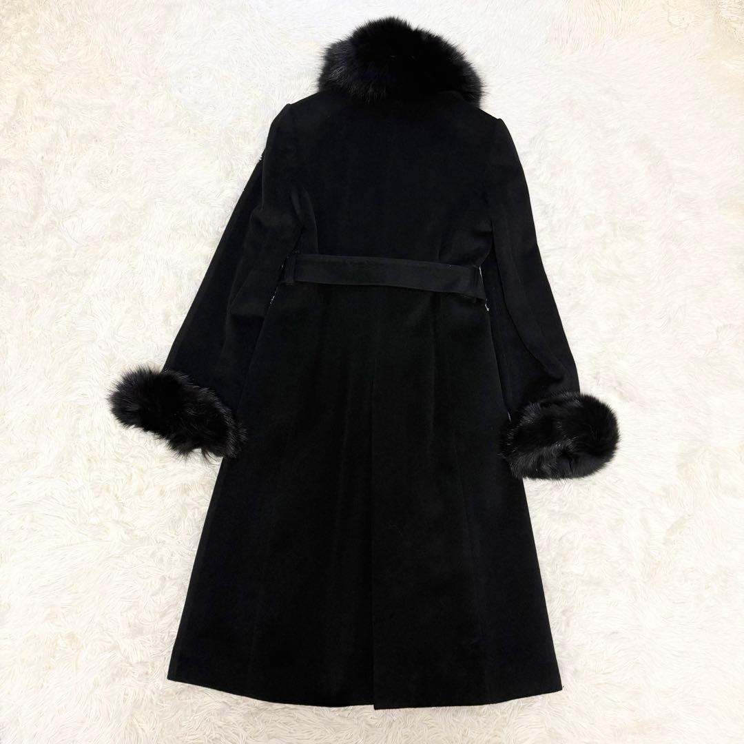 ピンキー&ダイアン ブルー フォックスファー 黒 コート アンゴラ混