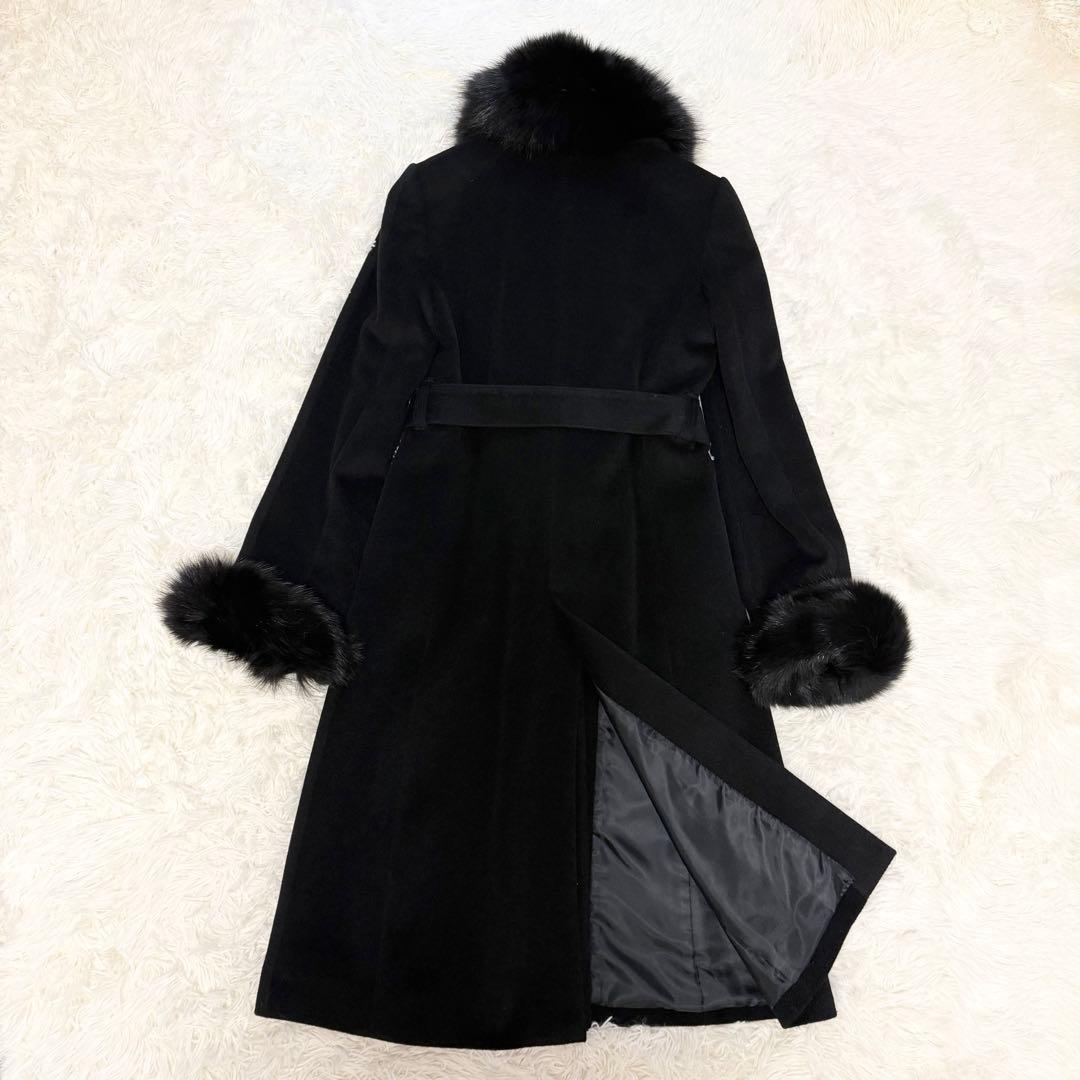 ピンキー&ダイアン ブルー フォックスファー 黒 コート アンゴラ混