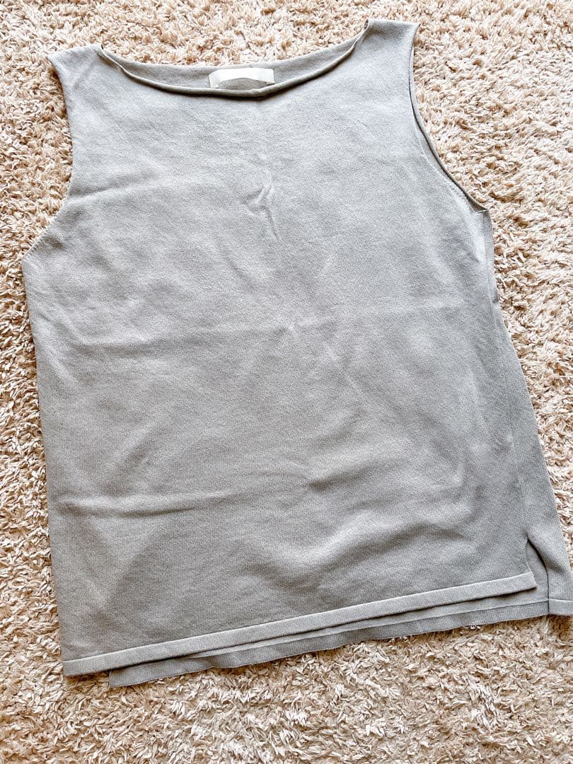 evam eva エヴァムエヴァ コットンスリーブ　M グレージュ　タンクトップ