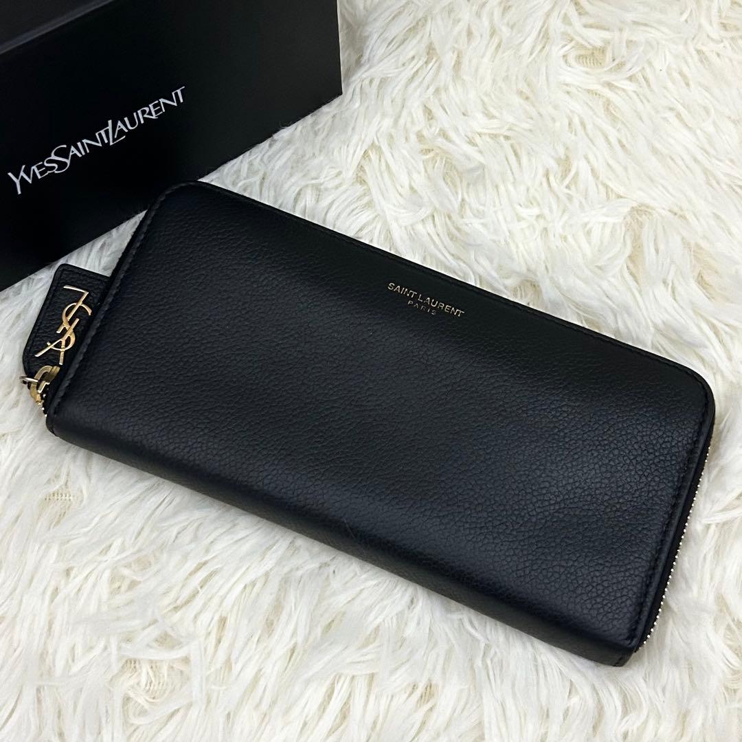 ［美品］SAINT LAURENT 長財布 ブラック レザー ラウンドファスナー