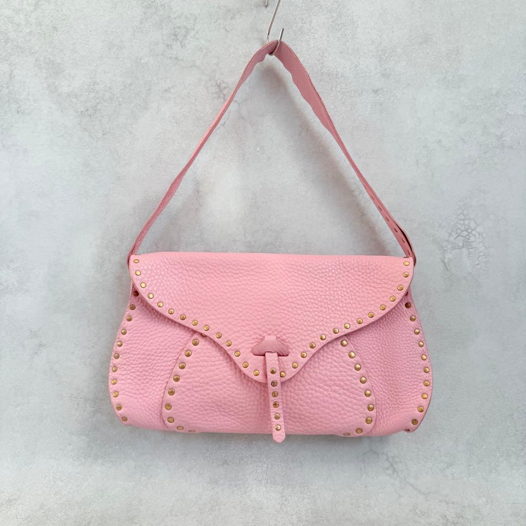 バッグ Celine Pink Leather Studded Shoulder Bag
