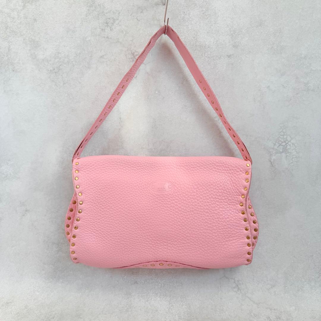 バッグ Celine Pink Leather Studded Shoulder Bag