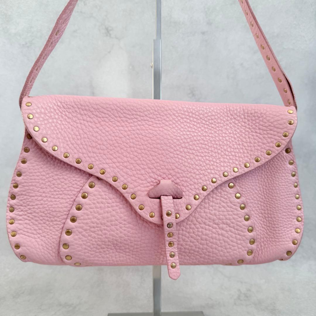 バッグ Celine Pink Leather Studded Shoulder Bag