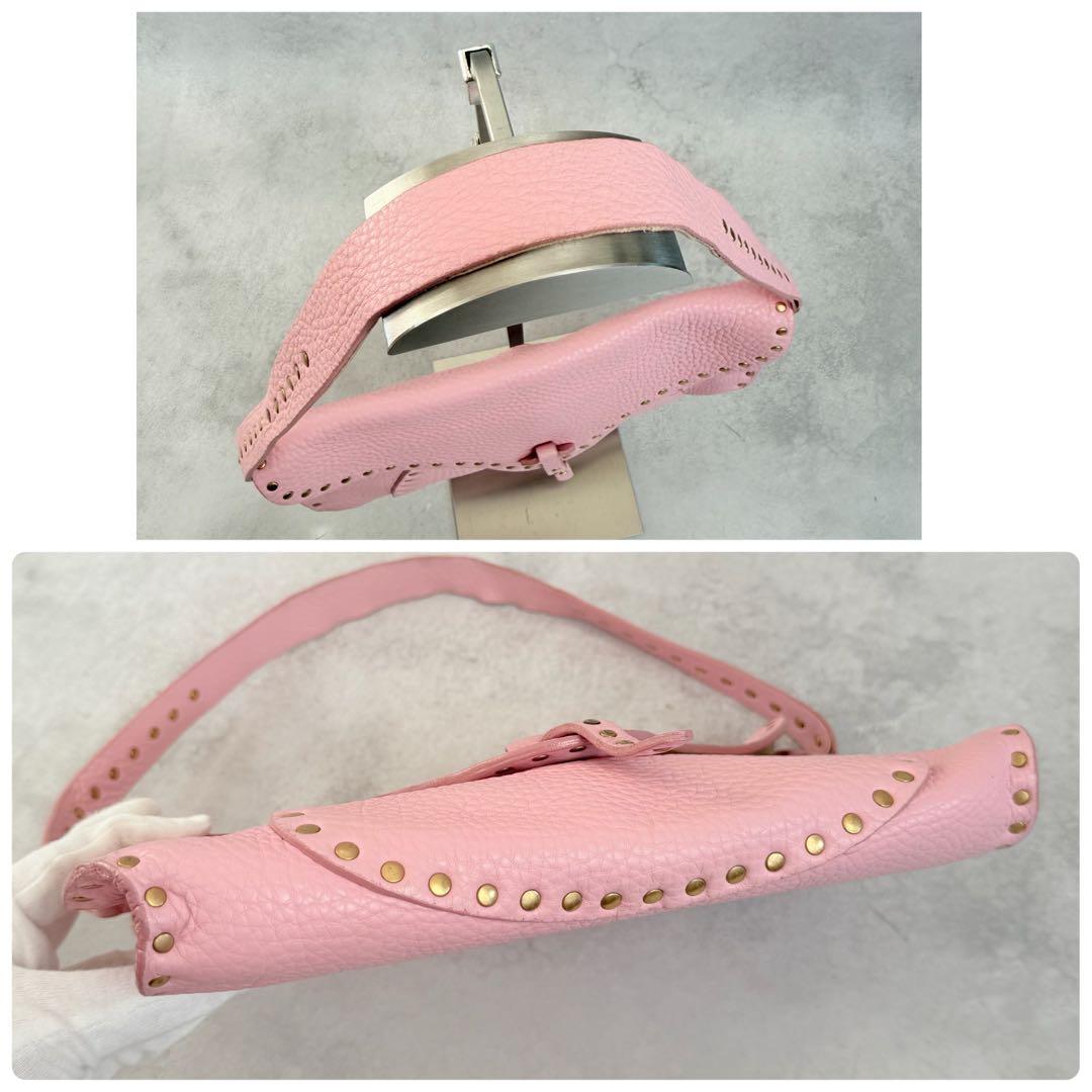 バッグ Celine Pink Leather Studded Shoulder Bag