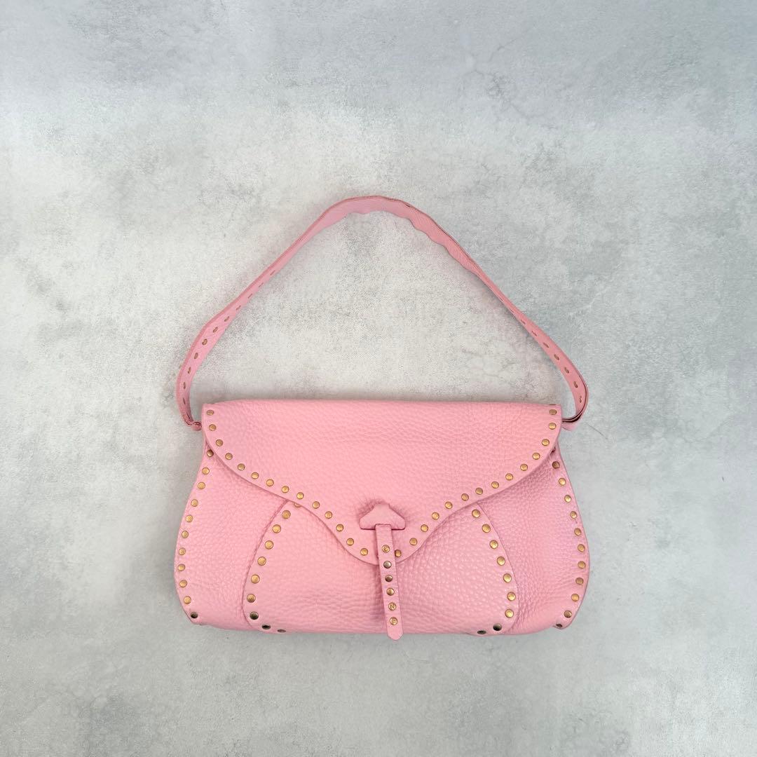 バッグ Celine Pink Leather Studded Shoulder Bag