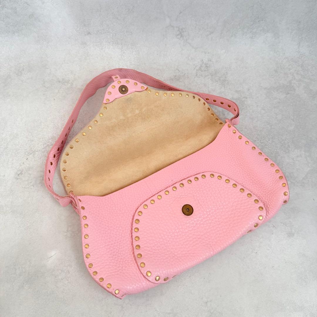 バッグ Celine Pink Leather Studded Shoulder Bag