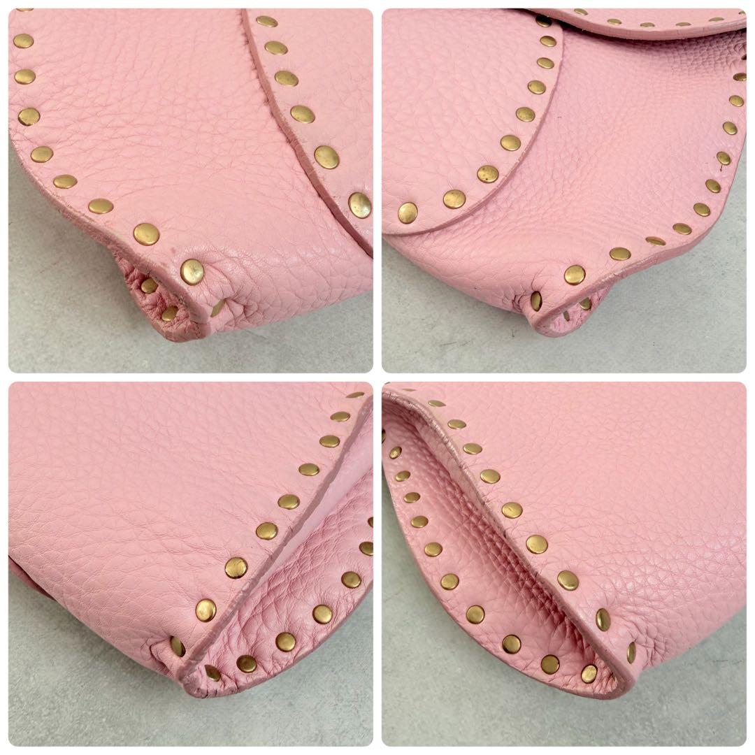 バッグ Celine Pink Leather Studded Shoulder Bag