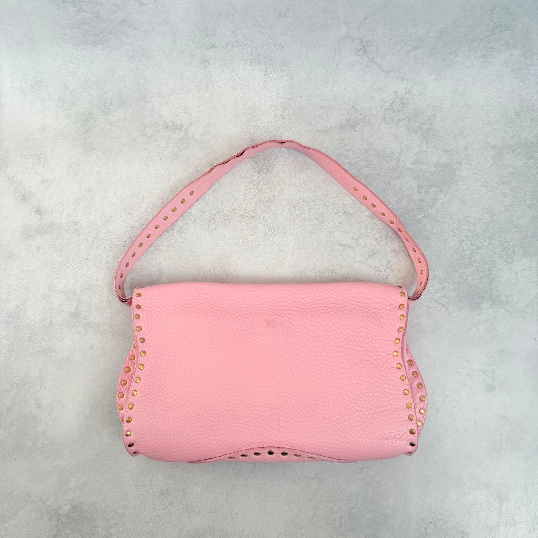 バッグ Celine Pink Leather Studded Shoulder Bag