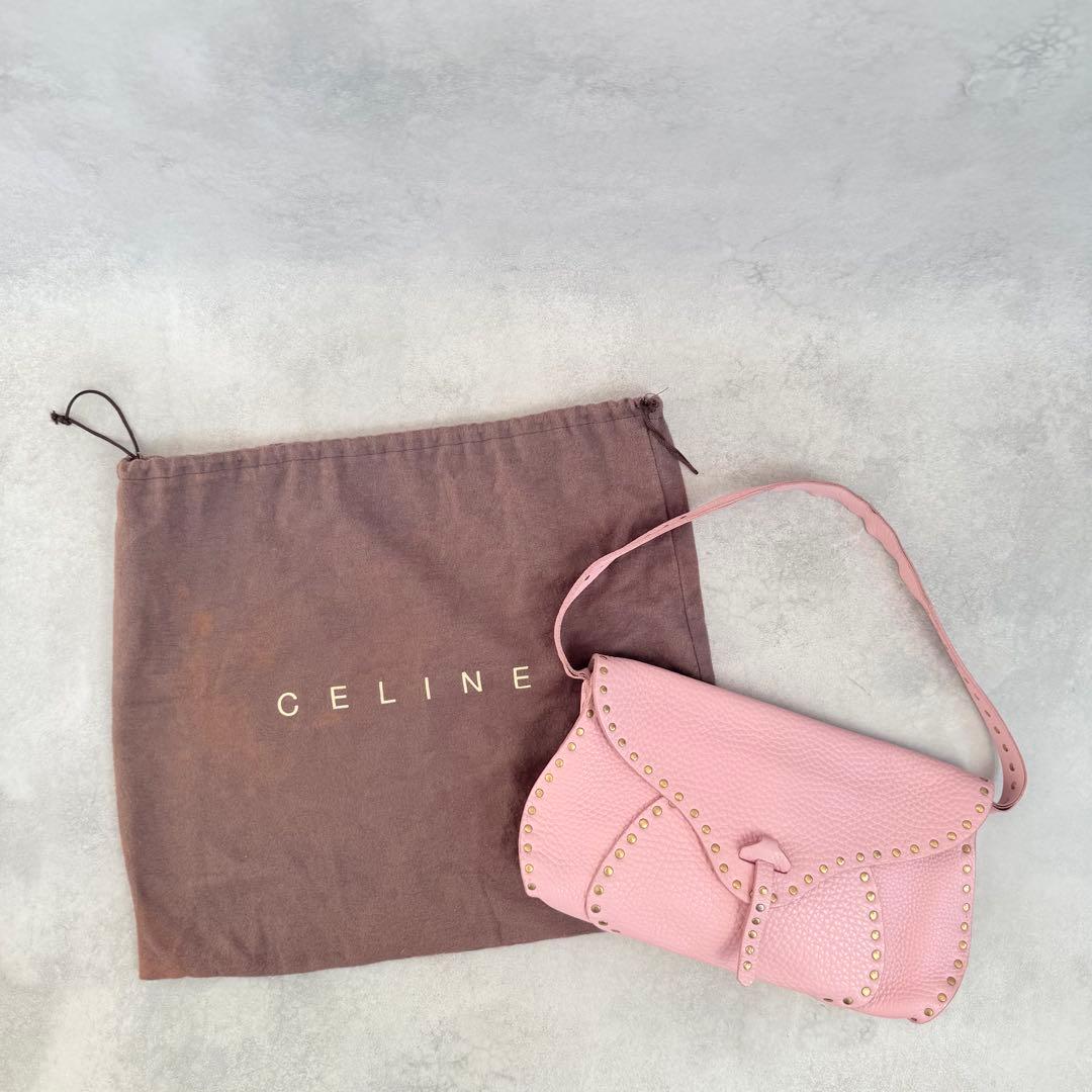 バッグ Celine Pink Leather Studded Shoulder Bag