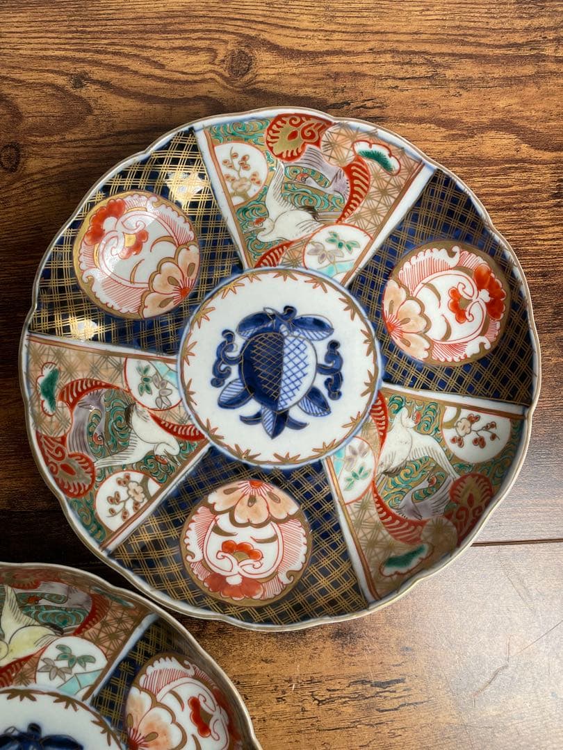 古伊万里 金蘭手柘榴図 七寸皿 二客　大皿/お皿/40/アンティーク