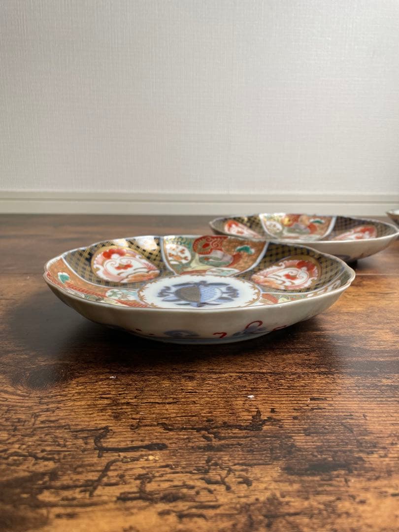 古伊万里 金蘭手柘榴図 七寸皿 二客　大皿/お皿/40/アンティーク