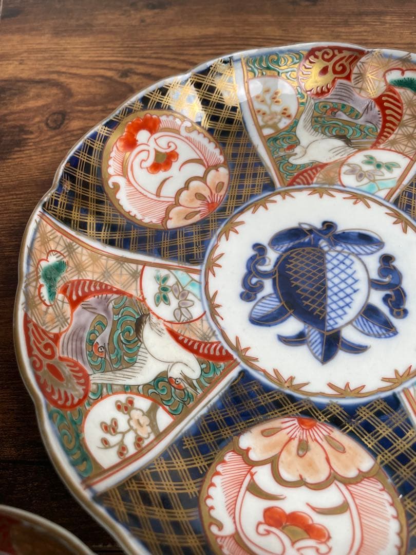 古伊万里 金蘭手柘榴図 七寸皿 二客　大皿/お皿/40/アンティーク