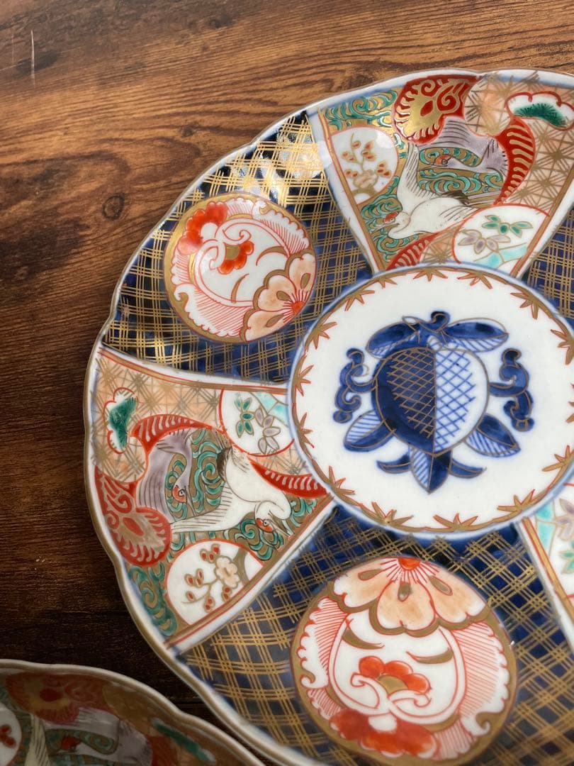 古伊万里 金蘭手柘榴図 七寸皿 二客　大皿/お皿/40/アンティーク