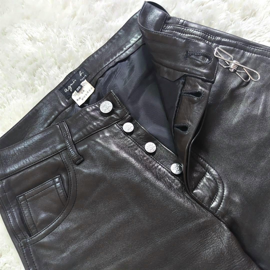 agnes b. アニエスベー レザーパンツ　羊革　ラムスキン　ブラウン　36