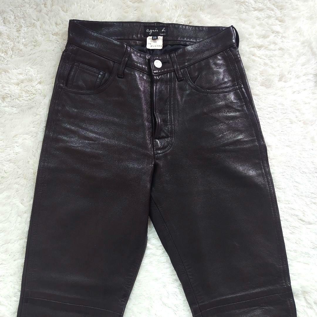 agnes b. アニエスベー レザーパンツ　羊革　ラムスキン　ブラウン　36